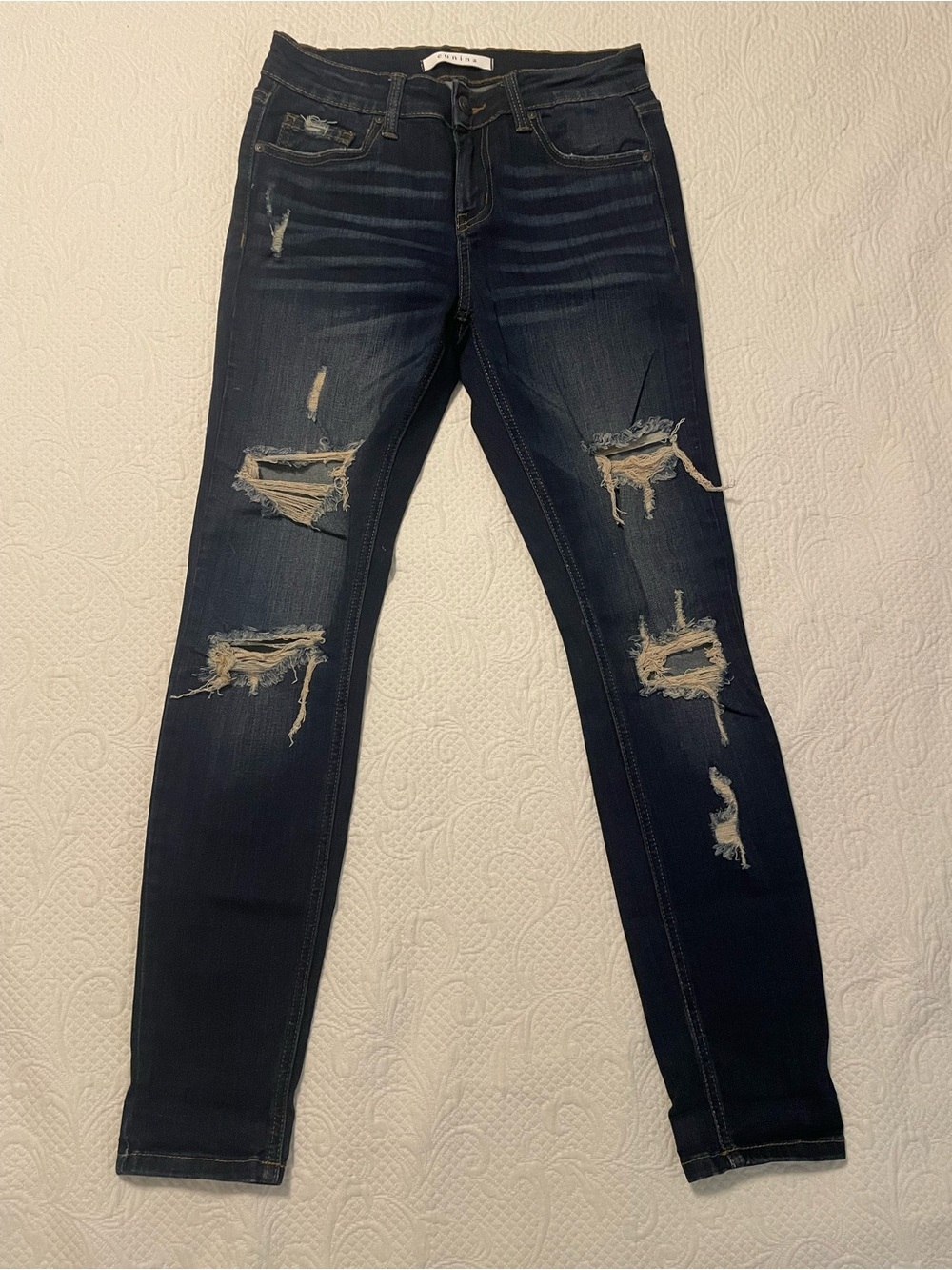 eunina Dark Blue Distressed Women's Skinny Jeans